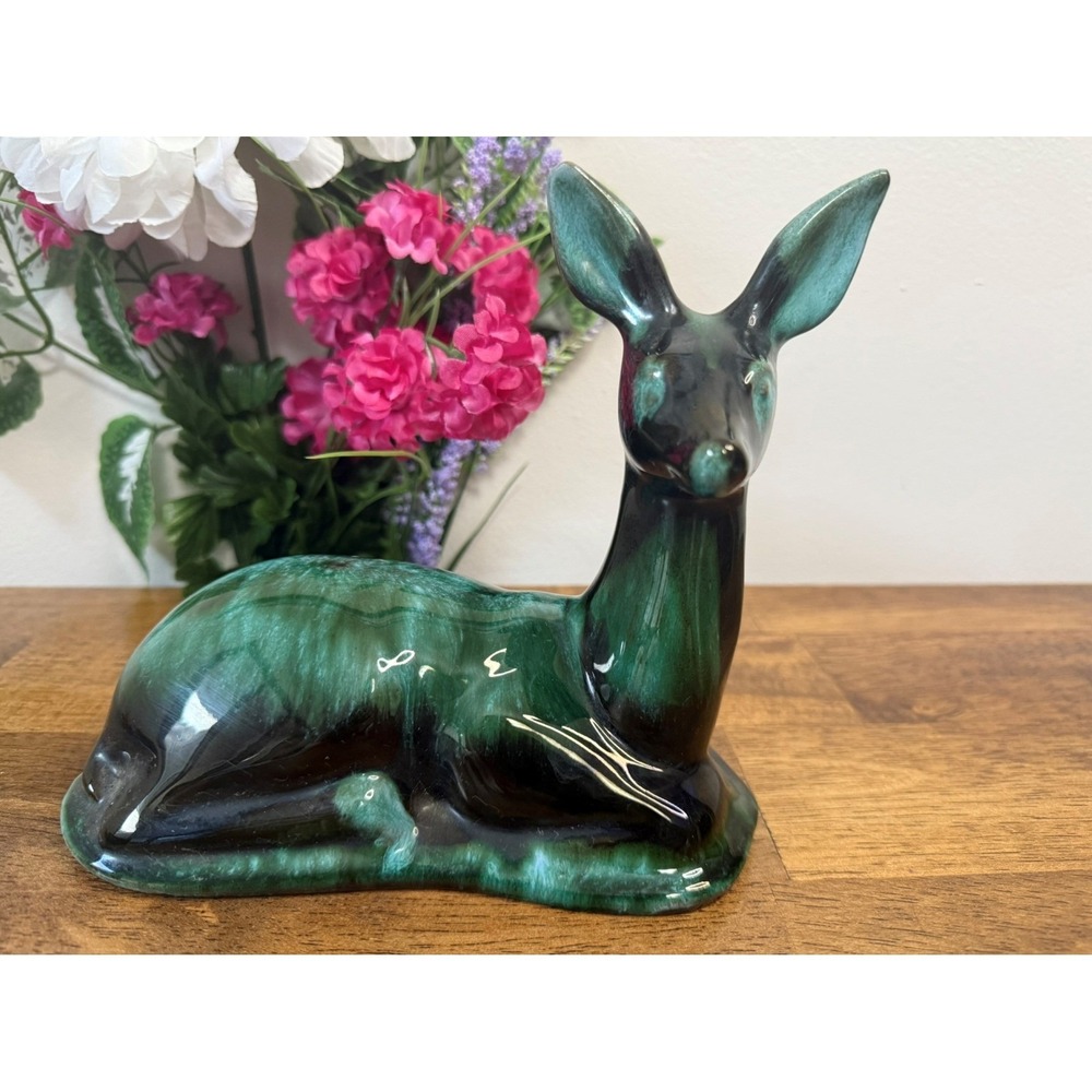 Blue Mountain‎ Pottery Deer Figurine Green Drip Glaze Vintage Canadian Pottery